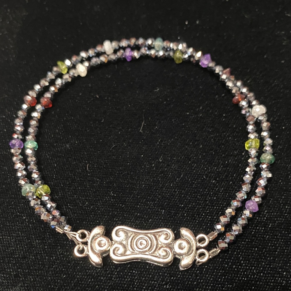 Elegant Natural pyrite gemstone & crystal Beaded sterling silver toggle bracelet